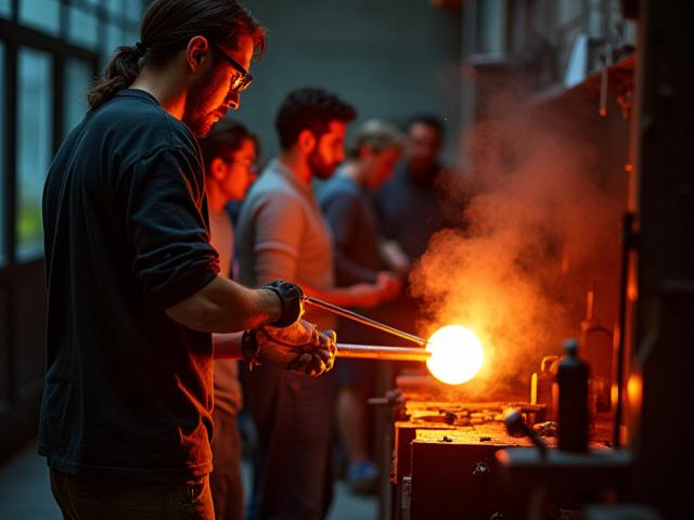 Deltakere i et glassblåserverksted