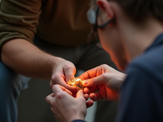 Instruktør veileder en elev under glassblåsing